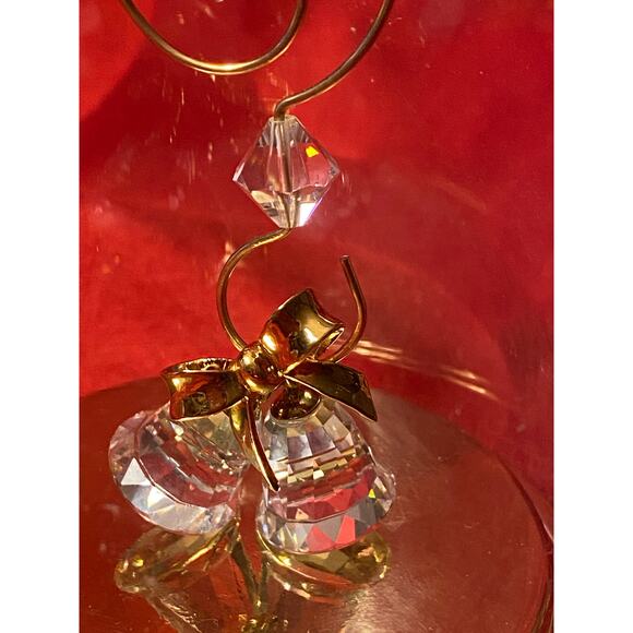 Vintage Pair of .75 in Crystal Bells with Gold Bow Decor Under Glass Cloche EUC - Picture 5 of 16